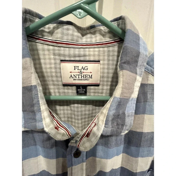 Flag & Anthem Button Down Cotton Shirt Blue Plaid Long Sleeve Men’s Size Large - Picture 3 of 10